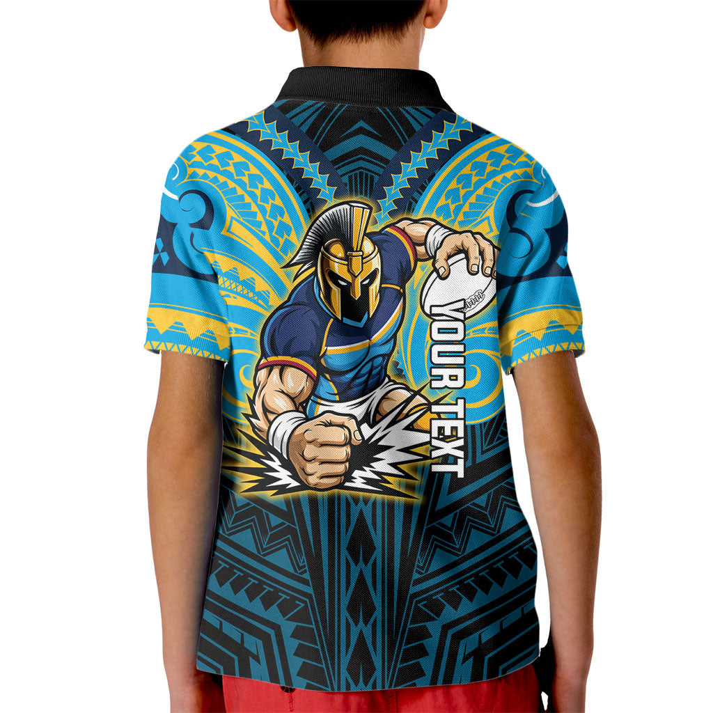 Custom Gold Coast Titans Kid Polo Shirt Titan Warrior Polynesia Islander Rugby Mascot