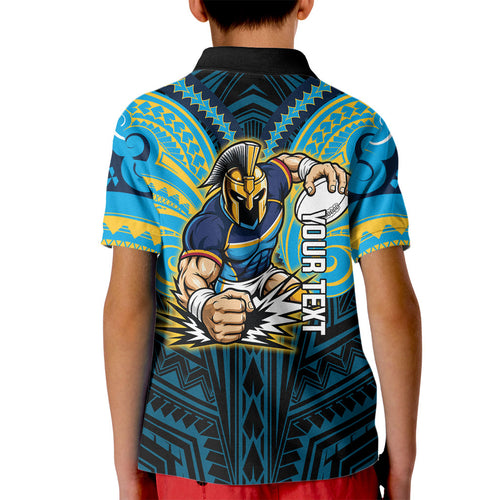 Custom Gold Coast Titans Kid Polo Shirt Titan Warrior Polynesia Islander Rugby Mascot