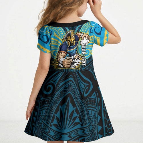 Custom Gold Coast Titans Kid Short Sleeve Dress Titan Warrior Polynesia Islander Rugby Mascot