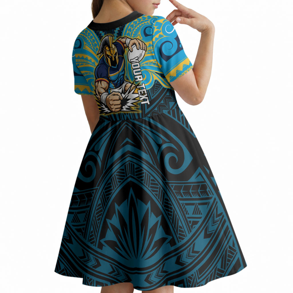 Custom Gold Coast Titans Kid Short Sleeve Dress Titan Warrior Polynesia Islander Rugby Mascot