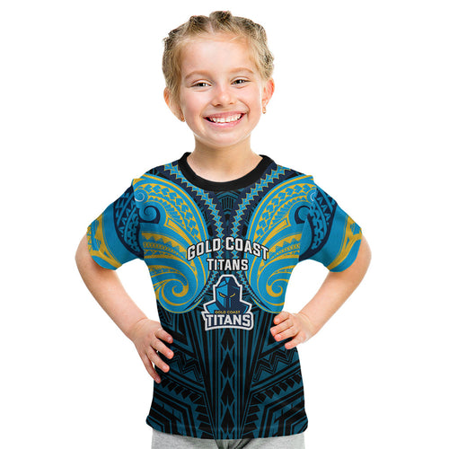 Custom Gold Coast Titans Kid T Shirt Titan Warrior Polynesia Islander Rugby Mascot