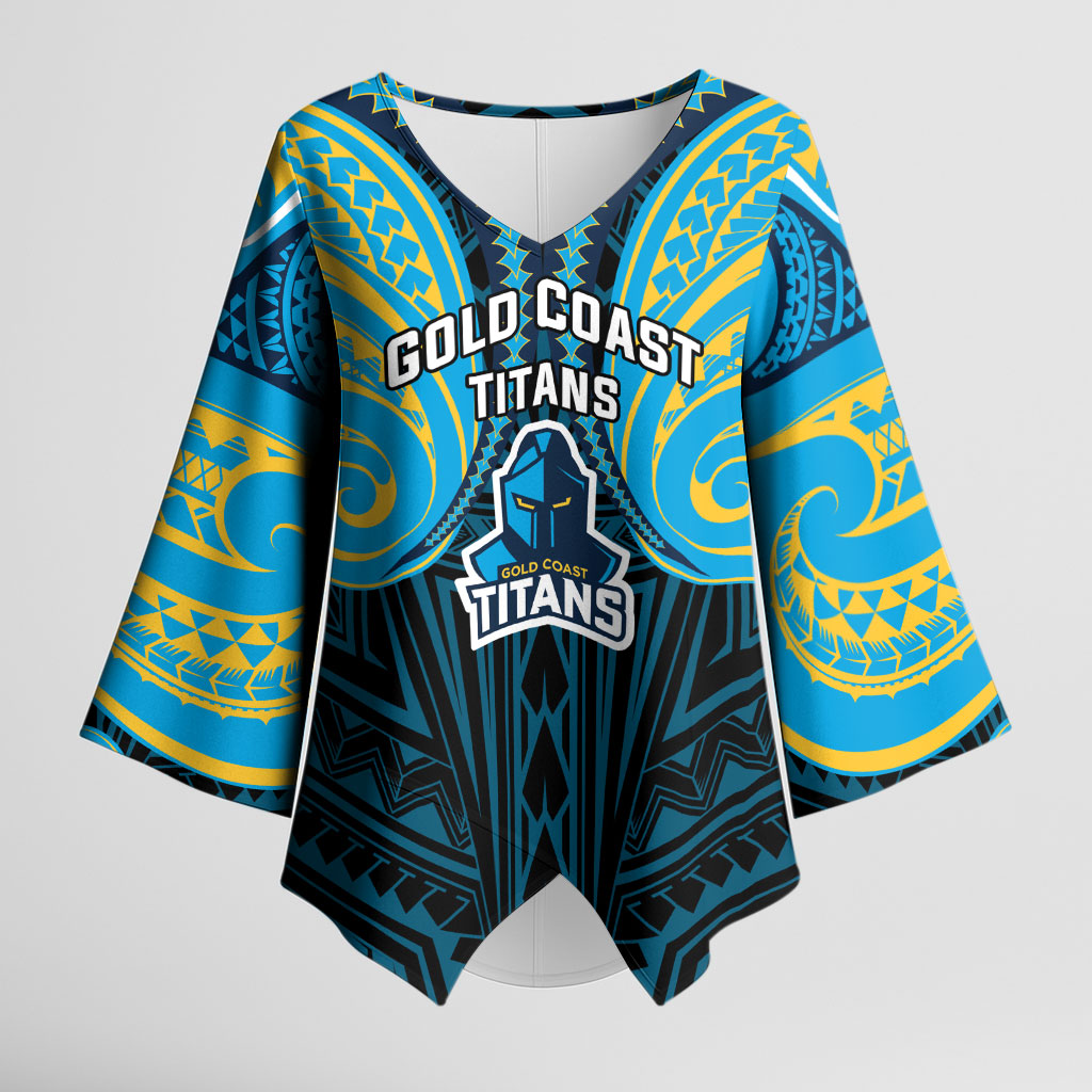 Custom Gold Coast Titans Kimono Sleeve Blouse Titan Warrior Polynesia Islander Rugby Mascot
