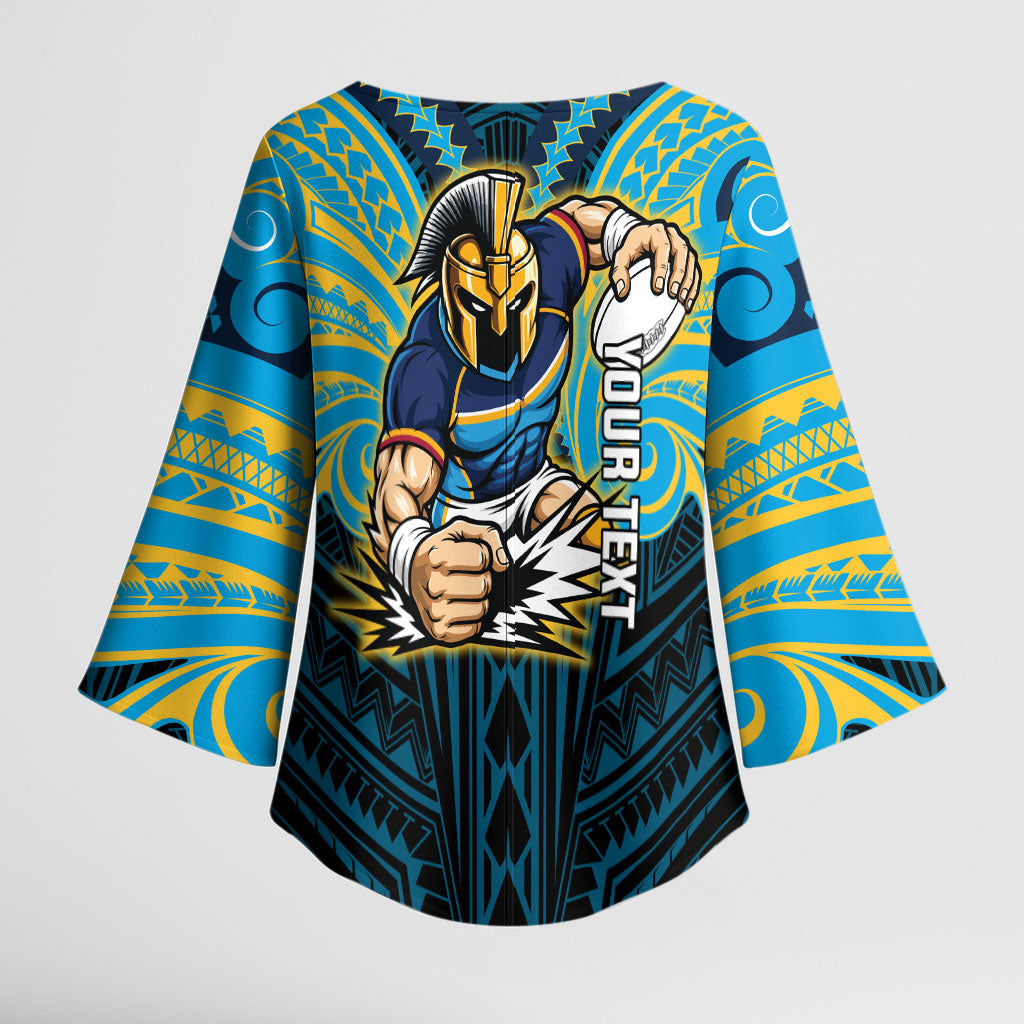 Custom Gold Coast Titans Kimono Sleeve Blouse Titan Warrior Polynesia Islander Rugby Mascot