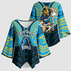Custom Gold Coast Titans Kimono Sleeve Blouse Titan Warrior Polynesia Islander Rugby Mascot