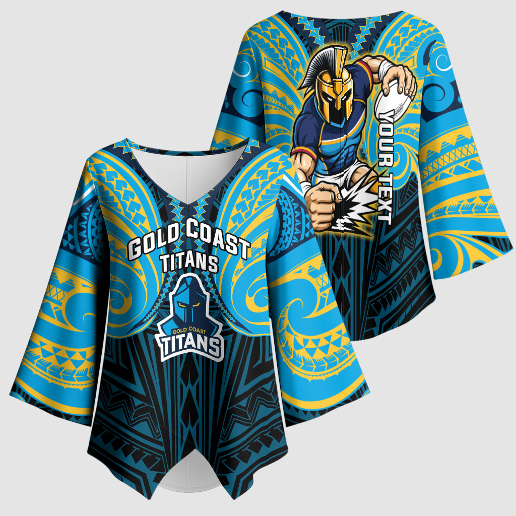 Custom Gold Coast Titans Kimono Sleeve Blouse Titan Warrior Polynesia Islander Rugby Mascot
