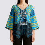 Custom Gold Coast Titans Kimono Sleeve Blouse Titan Warrior Polynesia Islander Rugby Mascot