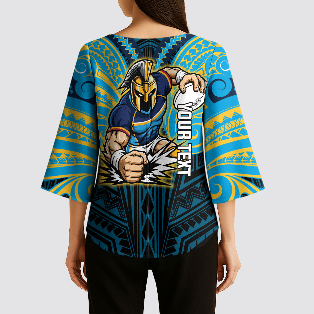 Custom Gold Coast Titans Kimono Sleeve Blouse Titan Warrior Polynesia Islander Rugby Mascot