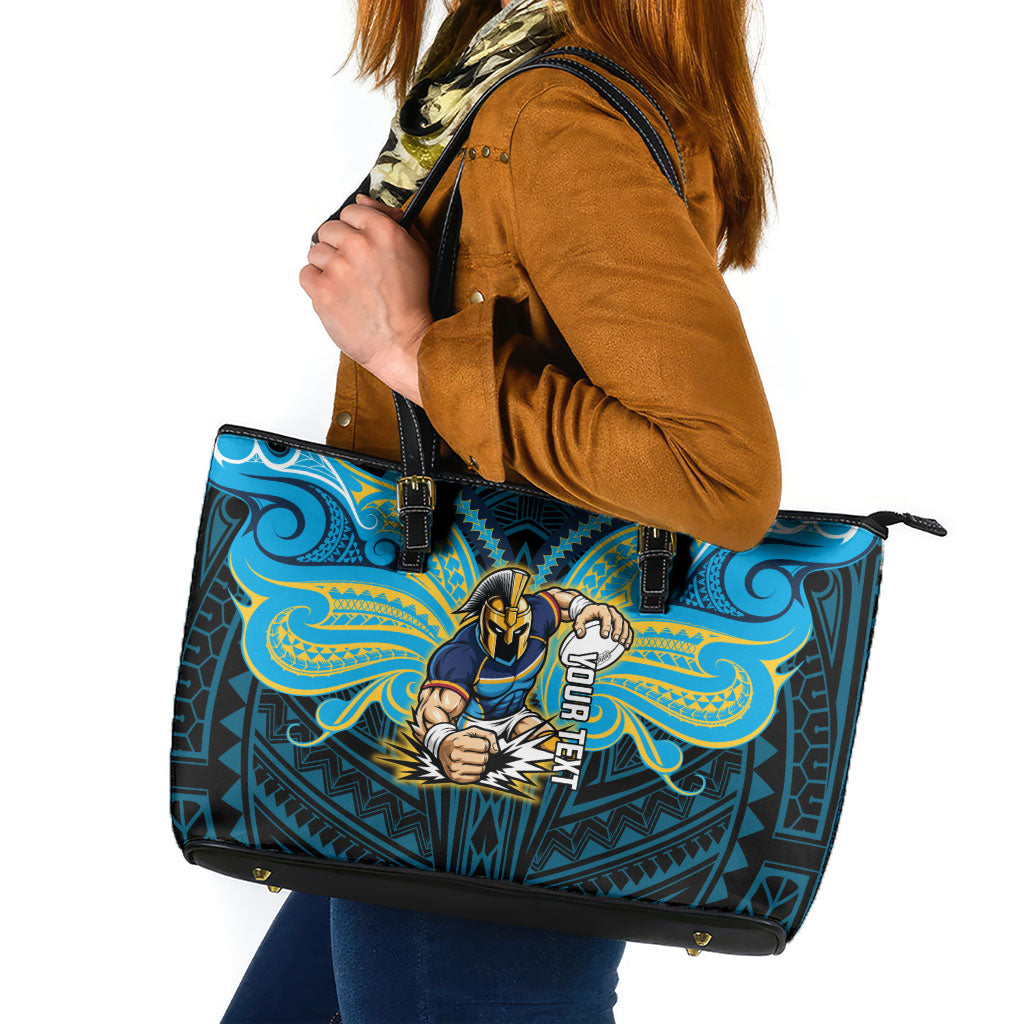 Custom Gold Coast Titans Leather Tote Bag Titan Warrior Polynesia Islander Rugby Mascot