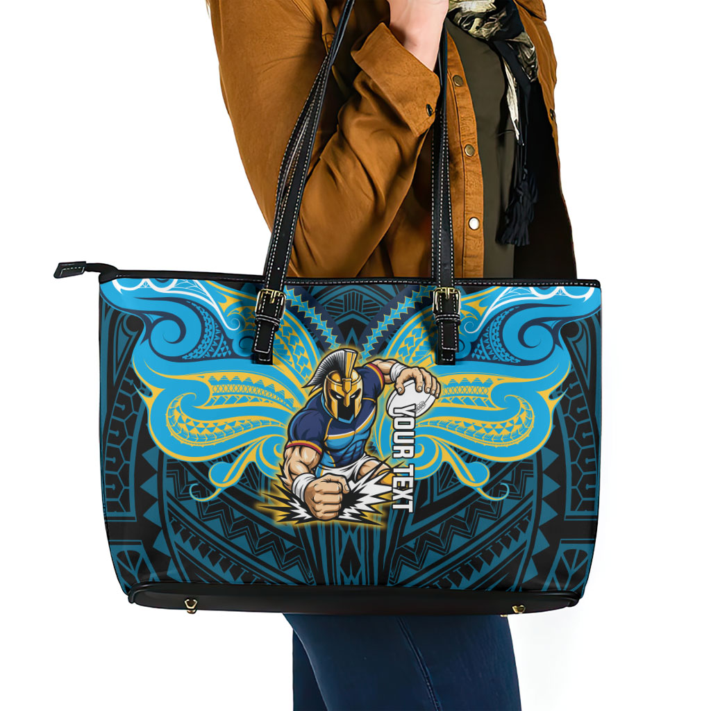 Custom Gold Coast Titans Leather Tote Bag Titan Warrior Polynesia Islander Rugby Mascot