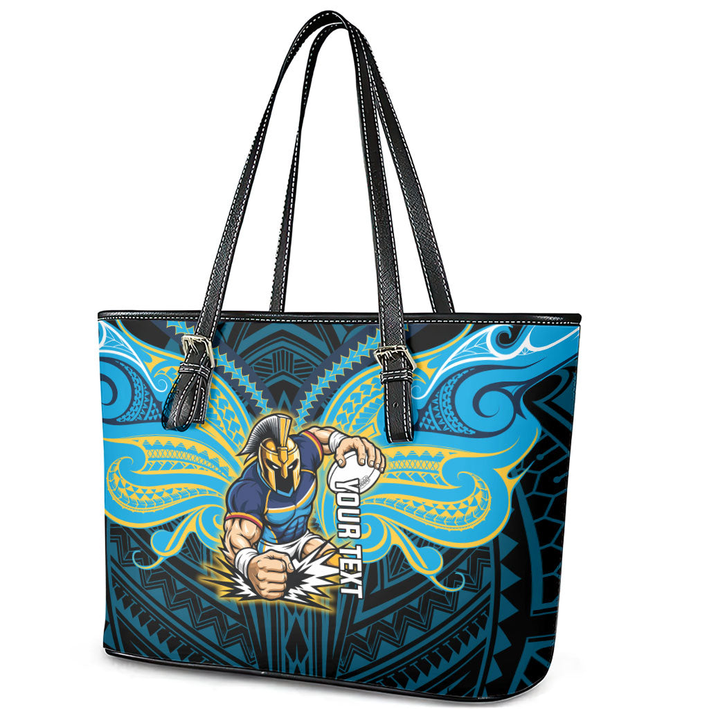 Custom Gold Coast Titans Leather Tote Bag Titan Warrior Polynesia Islander Rugby Mascot