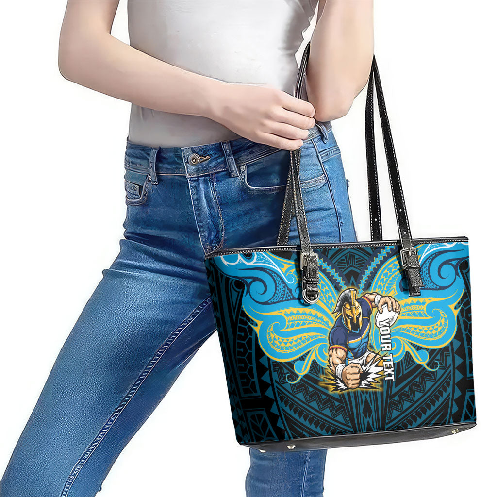 Custom Gold Coast Titans Leather Tote Bag Titan Warrior Polynesia Islander Rugby Mascot