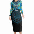 Custom Gold Coast Titans Long Sleeve Bodycon Dress Titan Warrior Polynesia Islander Rugby Mascot