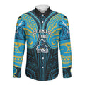 Custom Gold Coast Titans Long Sleeve Button Shirt Titan Warrior Polynesia Islander Rugby Mascot