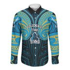 Custom Gold Coast Titans Long Sleeve Button Shirt Titan Warrior Polynesia Islander Rugby Mascot