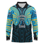 Custom Gold Coast Titans Long Sleeve Polo Shirt Titan Warrior Polynesia Islander Rugby Mascot