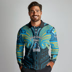 Custom Gold Coast Titans Long Sleeve Polo Shirt Titan Warrior Polynesia Islander Rugby Mascot