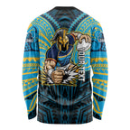 Custom Gold Coast Titans Long Sleeve Shirt Titan Warrior Polynesia Islander Rugby Mascot