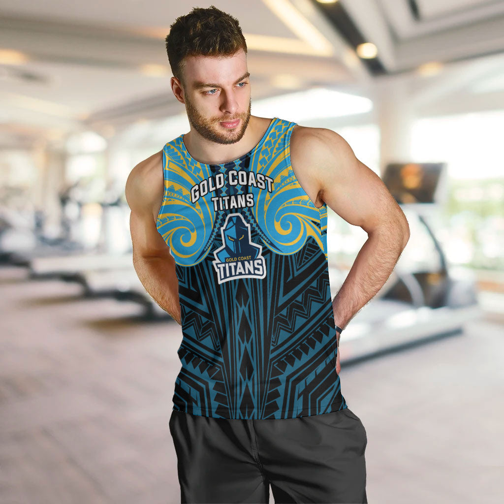 Custom Gold Coast Titans Men Tank Top Titan Warrior Polynesia Islander Rugby Mascot