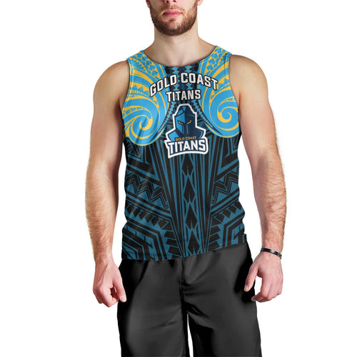 Custom Gold Coast Titans Men Tank Top Titan Warrior Polynesia Islander Rugby Mascot