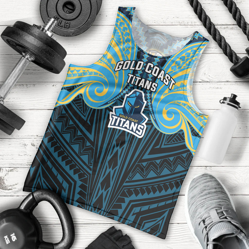 Custom Gold Coast Titans Men Tank Top Titan Warrior Polynesia Islander Rugby Mascot