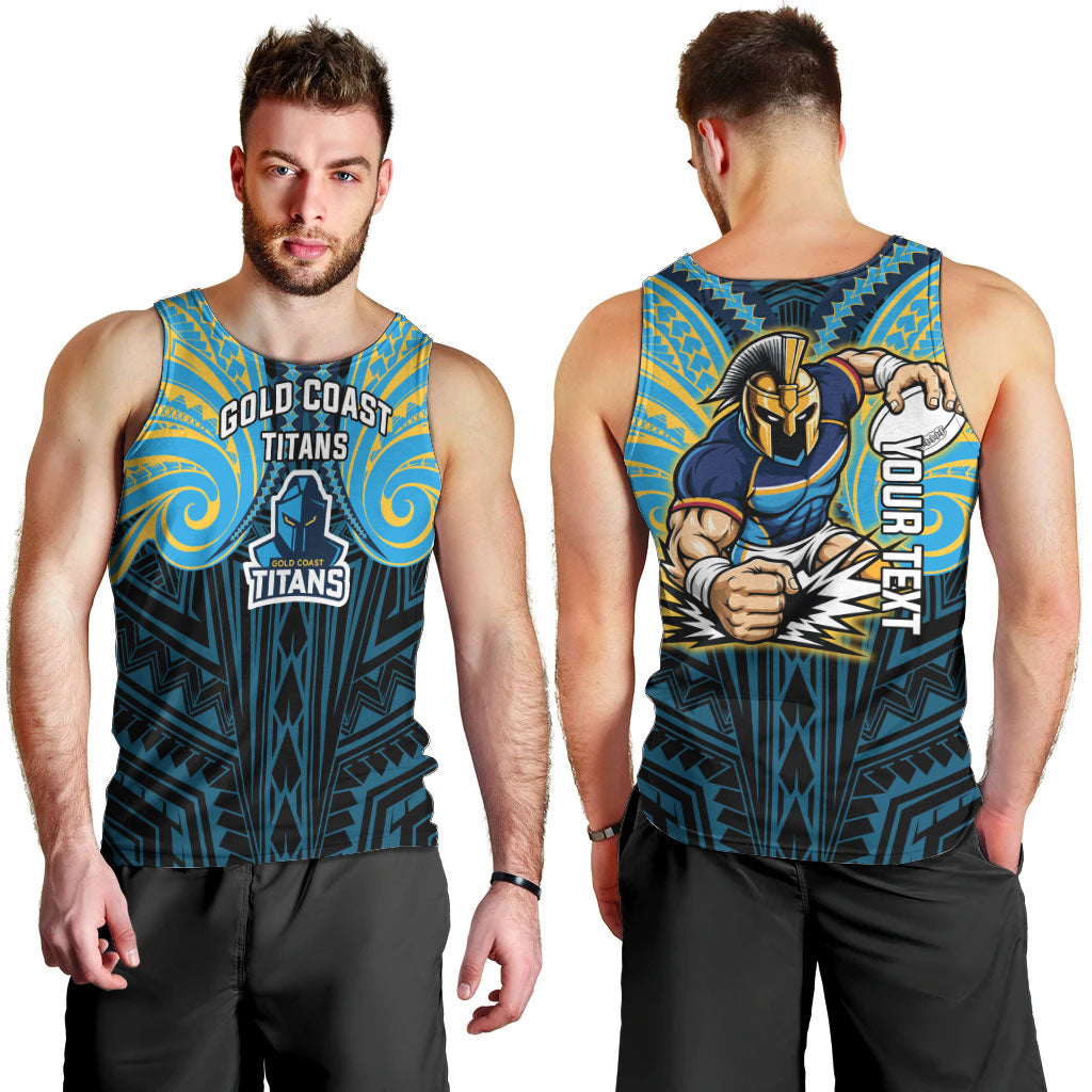 Custom Gold Coast Titans Men Tank Top Titan Warrior Polynesia Islander Rugby Mascot