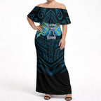 Custom Gold Coast Titans Off Shoulder Maxi Dress Titan Warrior Polynesia Islander Rugby Mascot