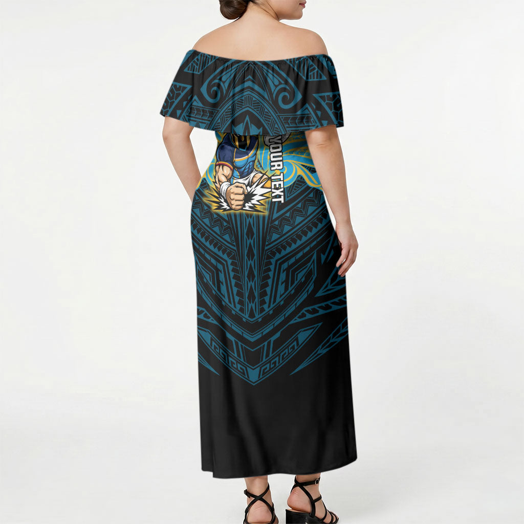 Custom Gold Coast Titans Off Shoulder Maxi Dress Titan Warrior Polynesia Islander Rugby Mascot