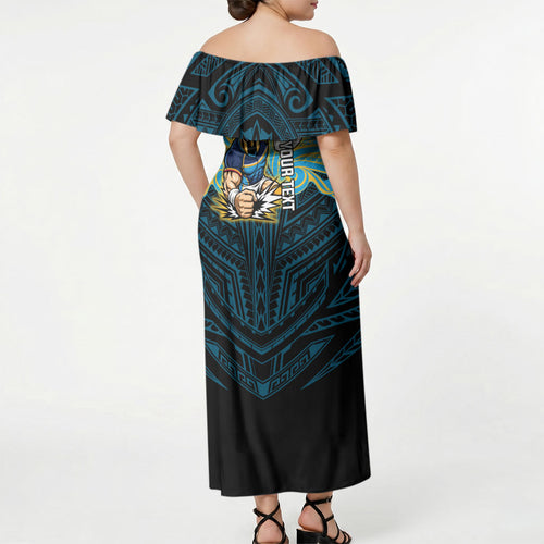 Custom Gold Coast Titans Off Shoulder Maxi Dress Titan Warrior Polynesia Islander Rugby Mascot