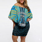 Custom Gold Coast Titans Off Shoulder Short Dress Titan Warrior Polynesia Islander Rugby Mascot