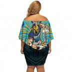 Custom Gold Coast Titans Off Shoulder Short Dress Titan Warrior Polynesia Islander Rugby Mascot