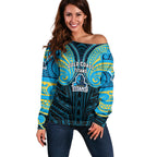 Custom Gold Coast Titans Off Shoulder Sweater Titan Warrior Polynesia Islander Rugby Mascot