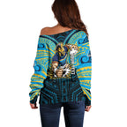 Custom Gold Coast Titans Off Shoulder Sweater Titan Warrior Polynesia Islander Rugby Mascot