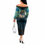 Custom Gold Coast Titans Off The Shoulder Long Sleeve Dress Titan Warrior Polynesia Islander Rugby Mascot