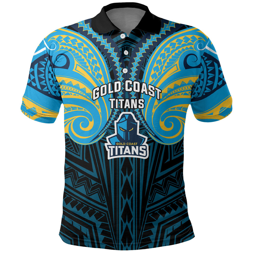 Custom Gold Coast Titans Polo Shirt Titan Warrior Polynesia Islander Rugby Mascot