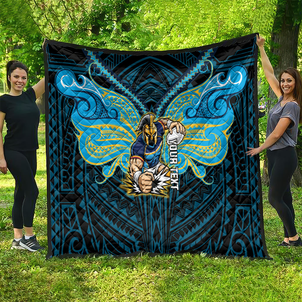 Custom Gold Coast Titans Quilt Titan Warrior Polynesia Islander Rugby Mascot
