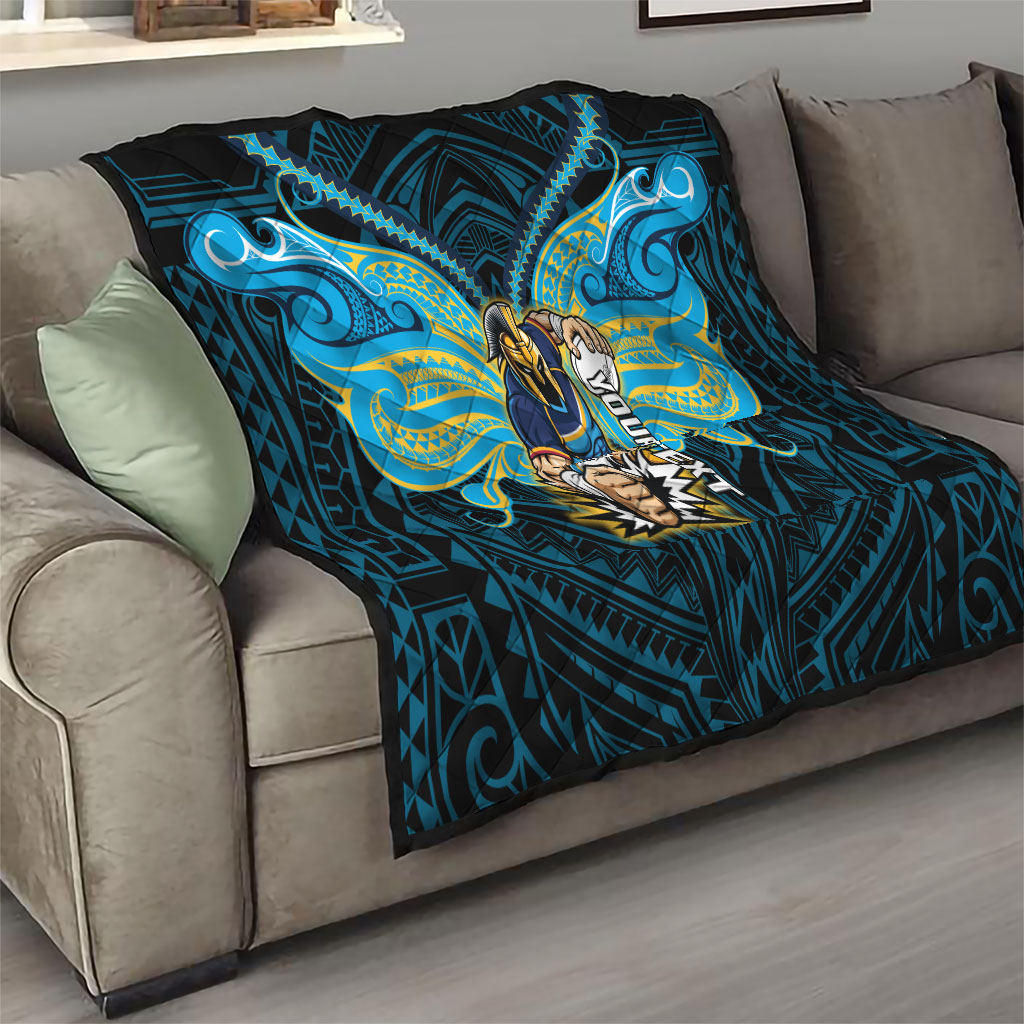 Custom Gold Coast Titans Quilt Titan Warrior Polynesia Islander Rugby Mascot