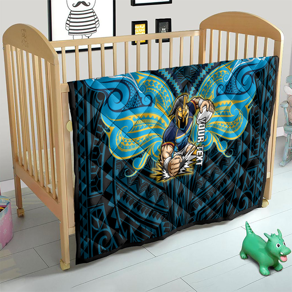 Custom Gold Coast Titans Quilt Titan Warrior Polynesia Islander Rugby Mascot