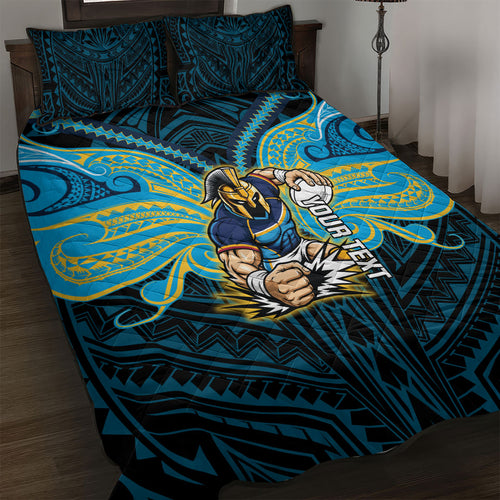 Custom Gold Coast Titans Quilt Bed Set Titan Warrior Polynesia Islander Rugby Mascot