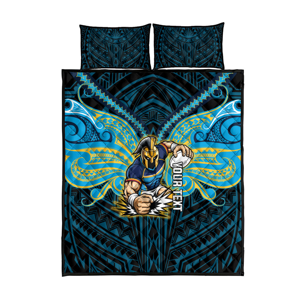 Custom Gold Coast Titans Quilt Bed Set Titan Warrior Polynesia Islander Rugby Mascot