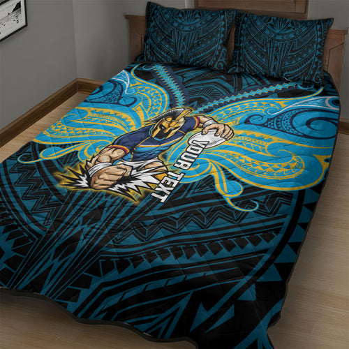 Custom Gold Coast Titans Quilt Bed Set Titan Warrior Polynesia Islander Rugby Mascot