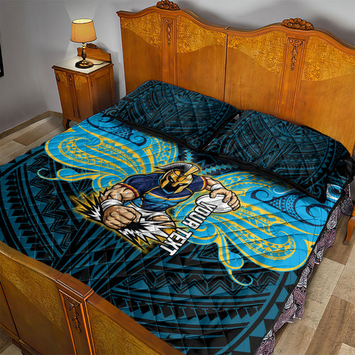 Custom Gold Coast Titans Quilt Bed Set Titan Warrior Polynesia Islander Rugby Mascot