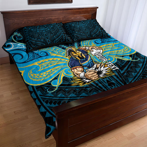 Custom Gold Coast Titans Quilt Bed Set Titan Warrior Polynesia Islander Rugby Mascot
