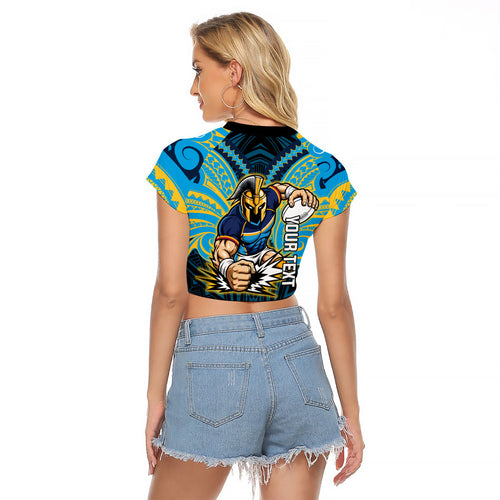 Custom Gold Coast Titans Raglan Cropped T Shirt Titan Warrior Polynesia Islander Rugby Mascot