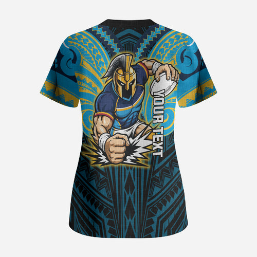 Custom Gold Coast Titans Scrub Top Titan Warrior Polynesia Islander Rugby Mascot