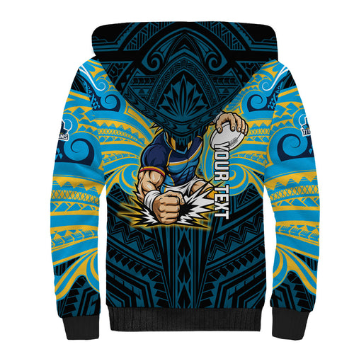 Custom Gold Coast Titans Sherpa Hoodie Titan Warrior Polynesia Islander Rugby Mascot