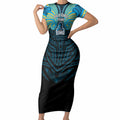 Custom Gold Coast Titans Short Sleeve Bodycon Dress Titan Warrior Polynesia Islander Rugby Mascot