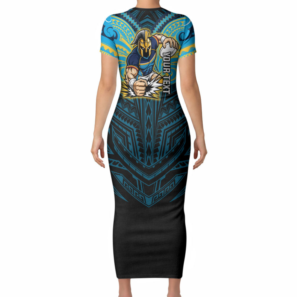 Custom Gold Coast Titans Short Sleeve Bodycon Dress Titan Warrior Polynesia Islander Rugby Mascot