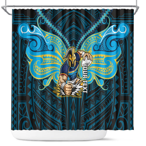 Custom Gold Coast Titans Shower Curtain Titan Warrior Polynesia Islander Rugby Mascot