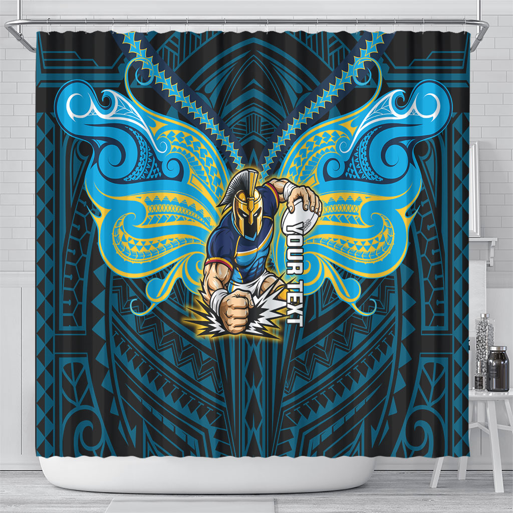 Custom Gold Coast Titans Shower Curtain Titan Warrior Polynesia Islander Rugby Mascot