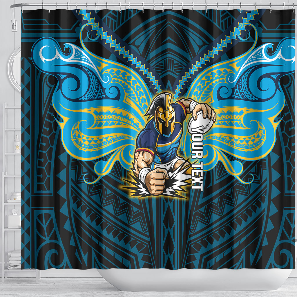 Custom Gold Coast Titans Shower Curtain Titan Warrior Polynesia Islander Rugby Mascot